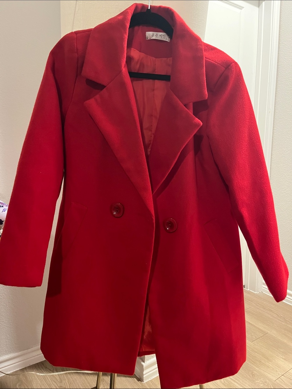 Women’s Red Double-Breasted Wool Blend Coat